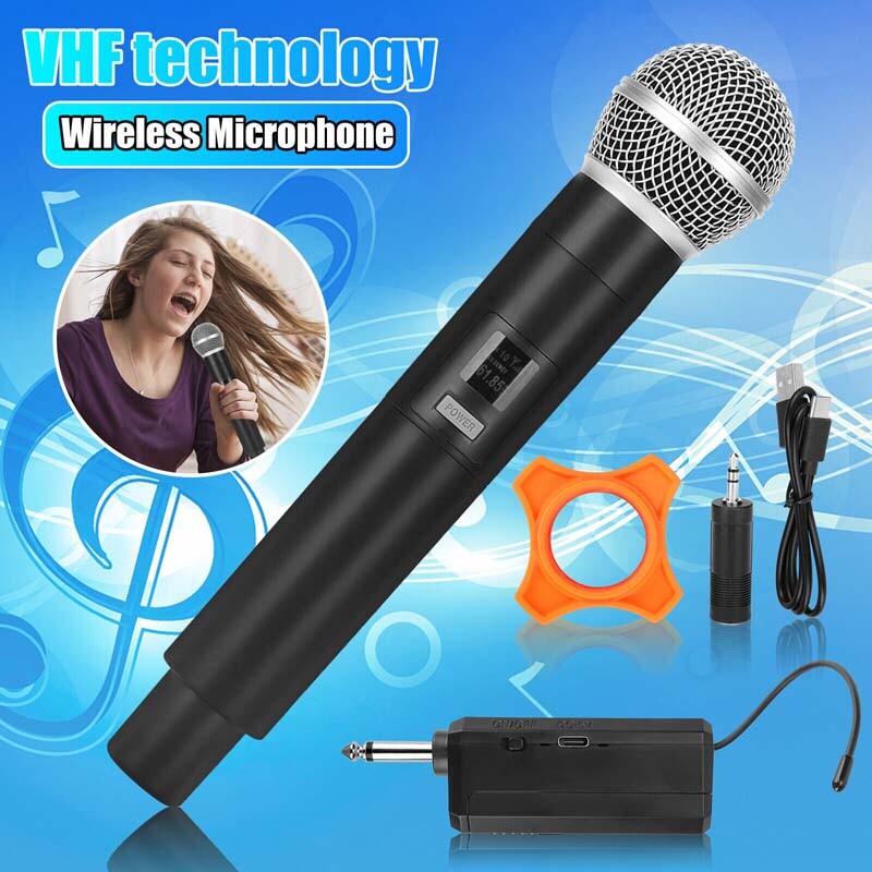 Professional Wireless VHF Handheld Microphone System Karaoke w/Adapter Receiver