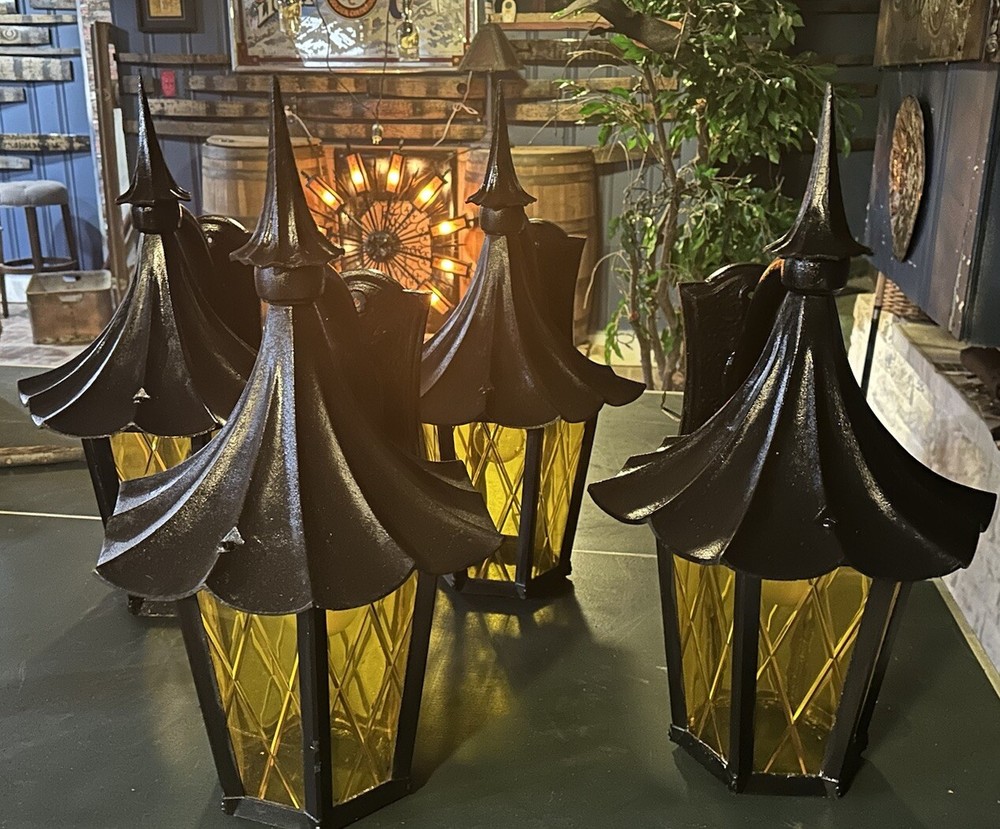 Vintage Large Lamp Lights Cast iron& Amber Plastic 4 Available.Individually Sold
