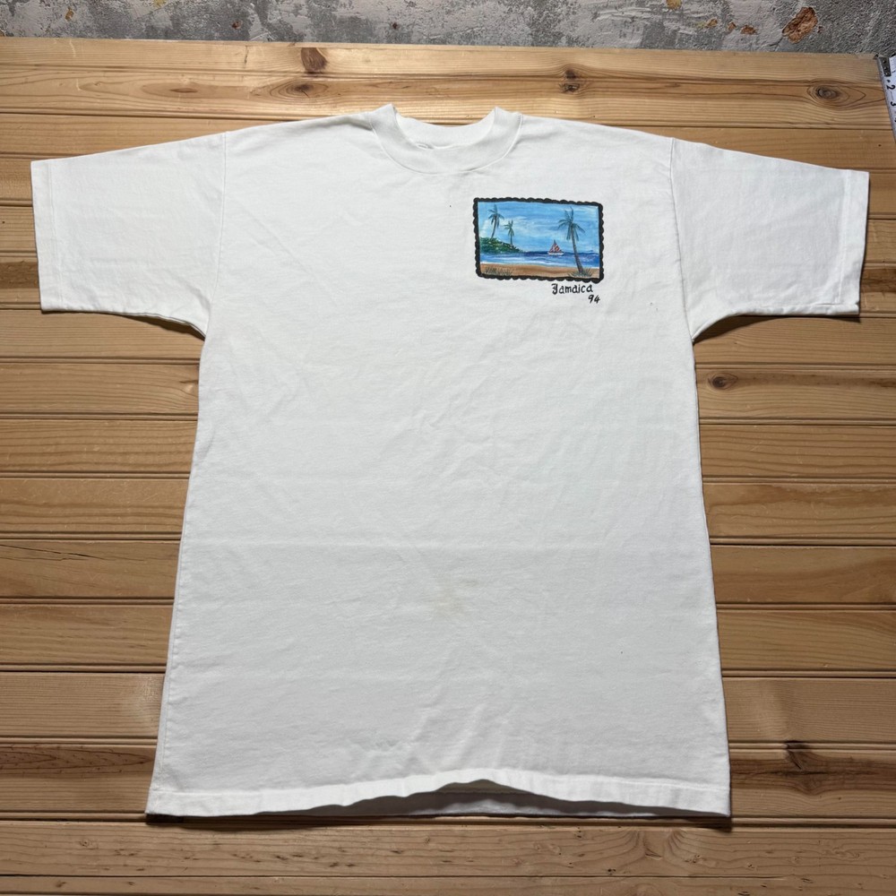 Vintage 1994 Jamaica Beach Tropical Sailboat Painting Souvenir T-Shirt - Size XL