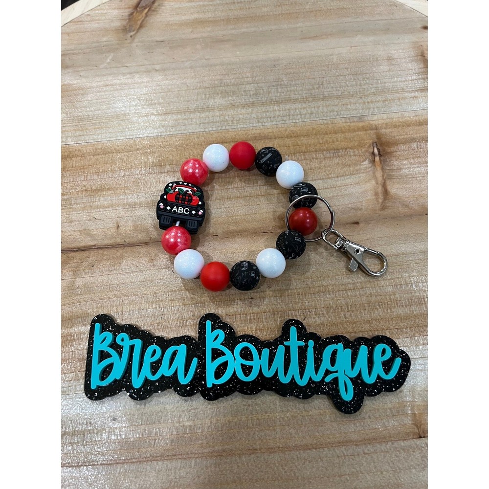 ABC Apple Truck Plaid Teacher Beaded Silicone Bracelet Keychain Wristlet-image