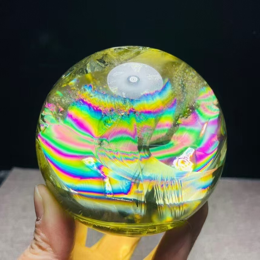 80mm Natural Rainbow Citrine Quartz Crystal Ball for Reiki Healing with Display Stand