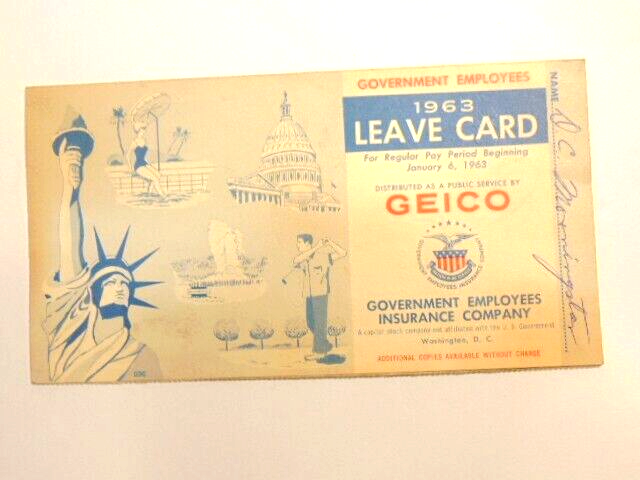 old 1963 GEICO Insurance company promo Government Employee leave card