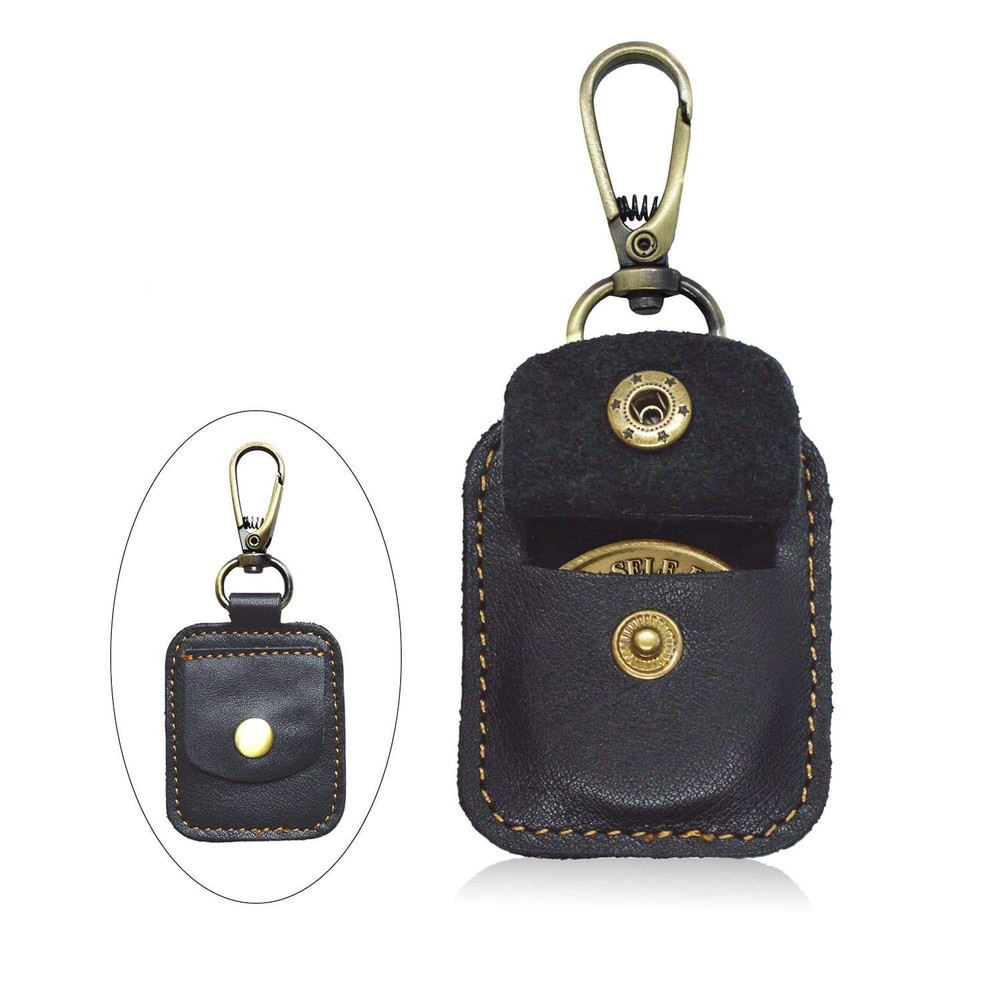 Black Leather AA Medallion Holder with Snap Keychain Case-image