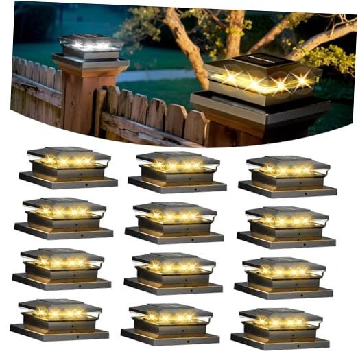 Solar Post Cap Lights Fence Post Solar Lights, Warm White/Cool White 12 Pack