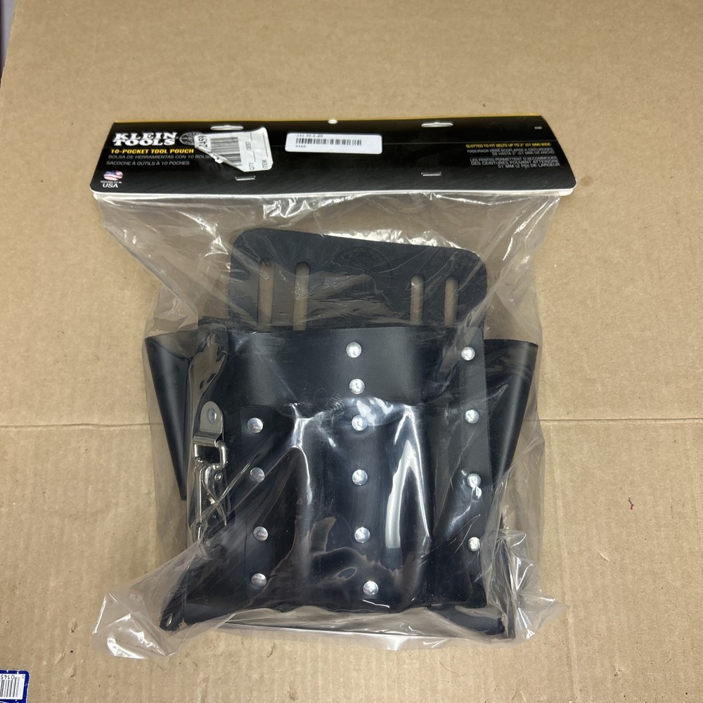 Klein Tools 5165 10-Pocket Leather Tool Pouch with Knife Snap for Easy Access