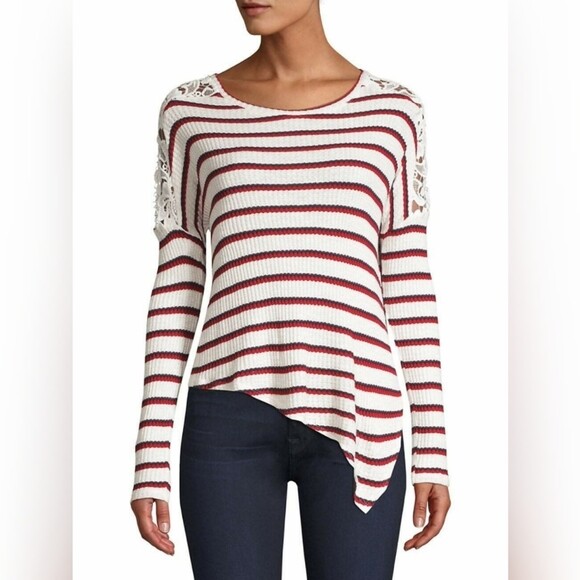 GENERATION LOVE Bleeker Lace Top Striped Waffle Knit Slouchy Large