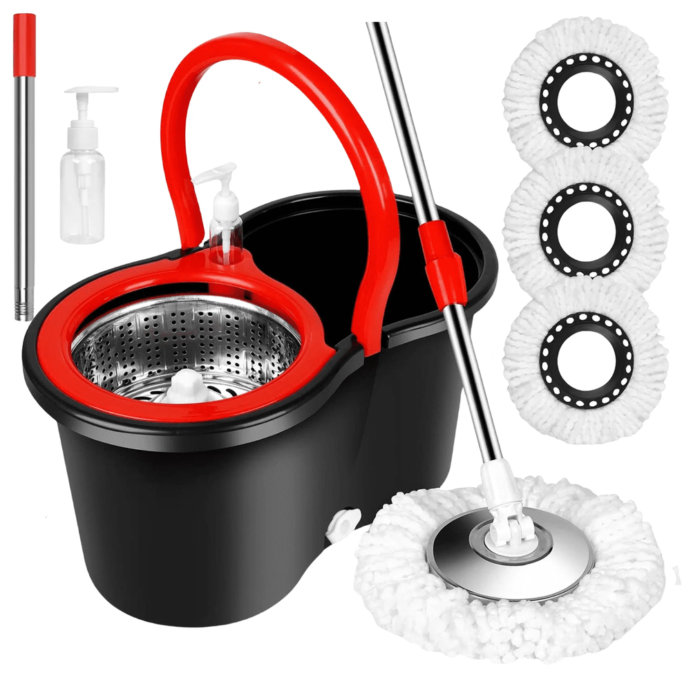 Spin Mop And Bucket with Wringer Set - 360° Swivel, 3 Microfiber Heads, Cleaning
