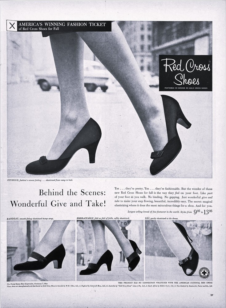 Red Cross Shoes Pretty Fashionable Bindless Gapless Vtg Magazine Print Ad