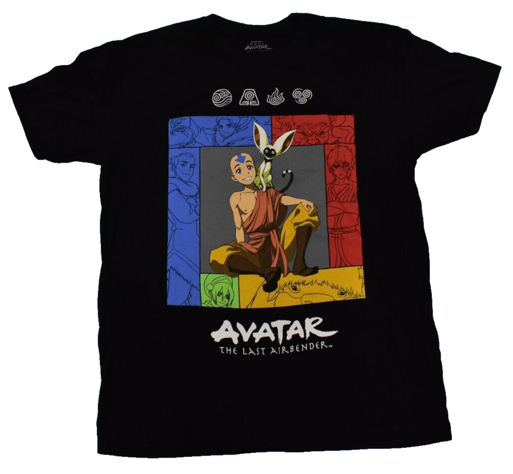 Nickelodeon Avatar: The Last Airbender Mens Aang & Momo Black Shirt New Medium-image