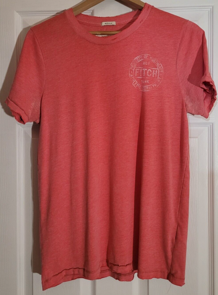 Abercrombie & Fitch Muscle Pink Red T-Shirt Mens L Distressed Athletic-image