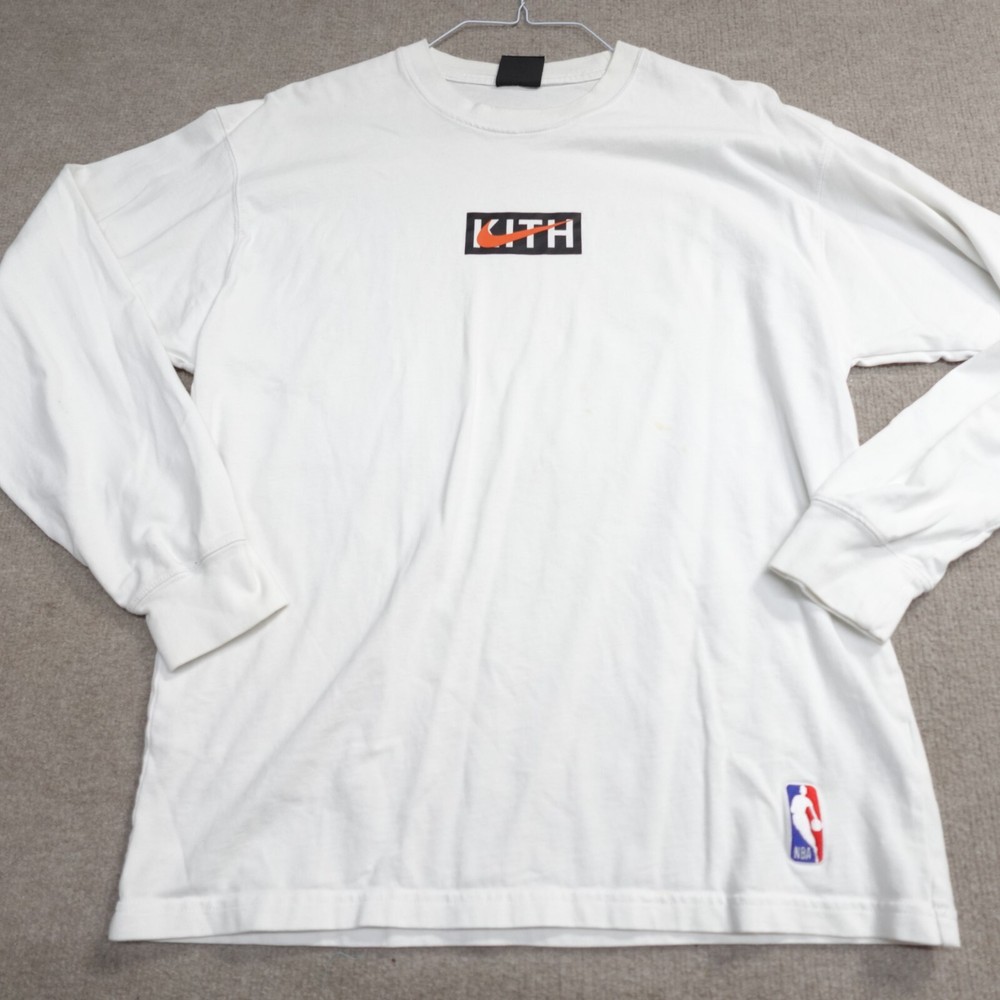 Nike x Kith Shirt Medium White Sleeve Box Logo New York Knicks DA1632-100