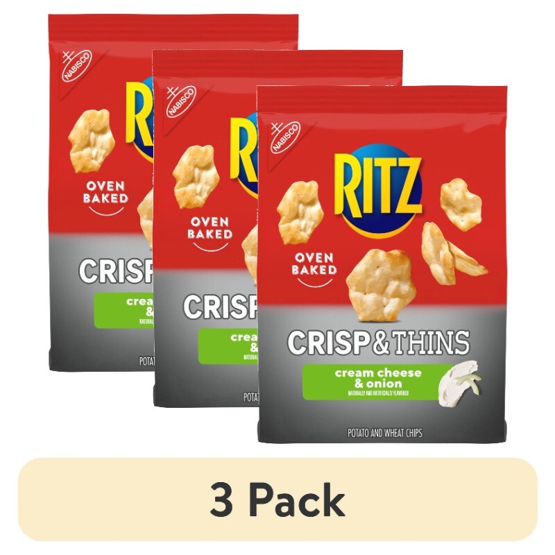 (3 Pack) RITZ Crisp & Thins Cream Cheese Onion Chips - 7.1 oz Party Snack Box