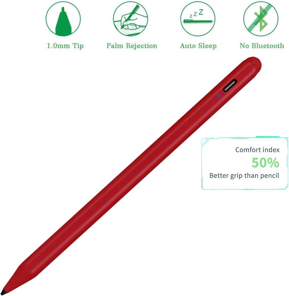 Stylus Pencil with Palm Rejection Active Draw and Write for iPad 2018-2024 Red