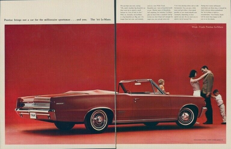 1963 1964 Pontiac Le Mans Wide Track Family Boy Sitting on Hood Print Ad LO5