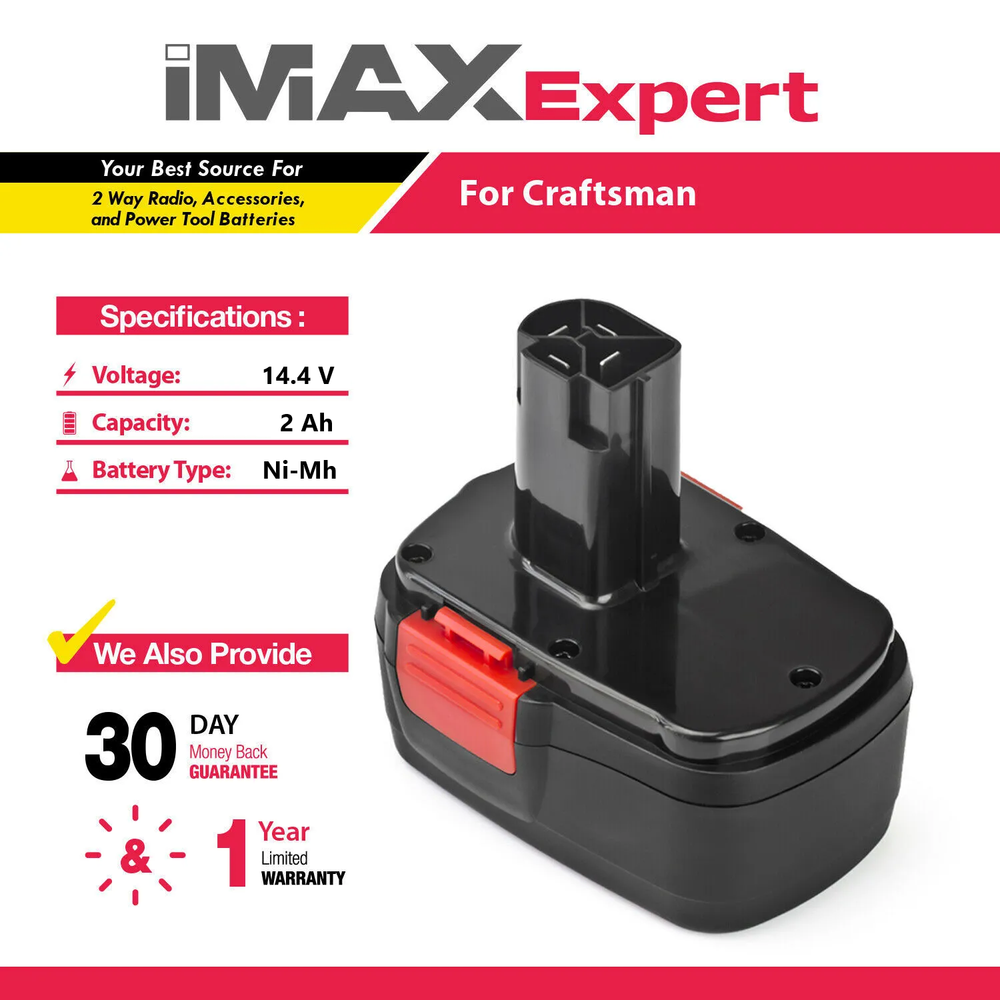 14.4V 2Ah NiMh Battery for Craftsman 11044, 130279002, 130251008, 1325101