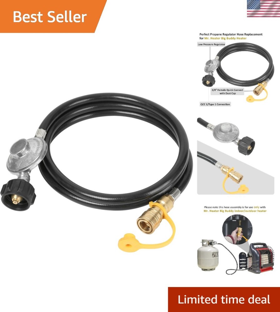 Flexible 6-Foot Propane Hose with Solid Brass Fittings for Big Buddy Heater Use
