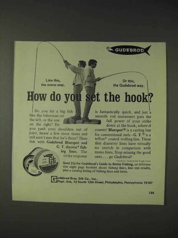 1973 Gudebrod Bluespot and G.T. Dacron Fishing Line Ad