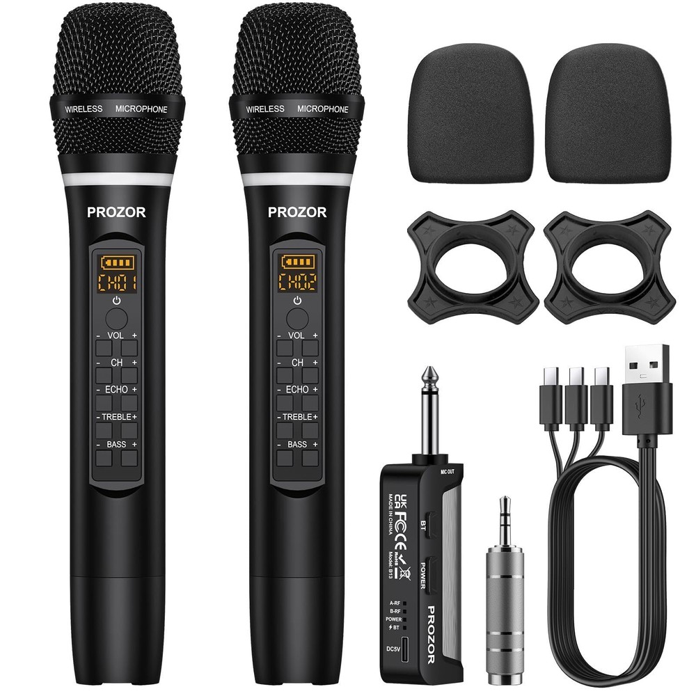 UHF Wireless Microphone with Volume Treble Bass Echo Control, Wireless Rechar...