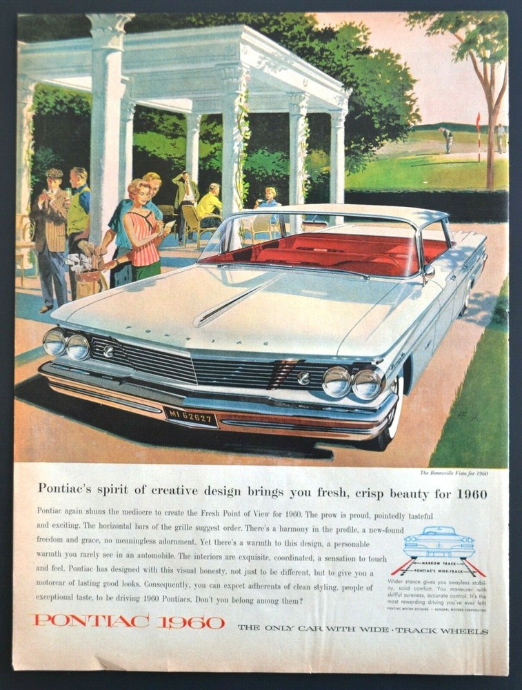 1960 PONTIAC BONNEVILLE VISTA 4-DOOR HARDTOP COUNTRY CLUB GOLF AD PRINT-image