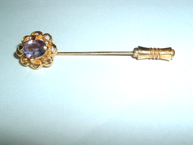Vintage Crystal Purple Amethyst Lapel Stick Pin in Gift Box