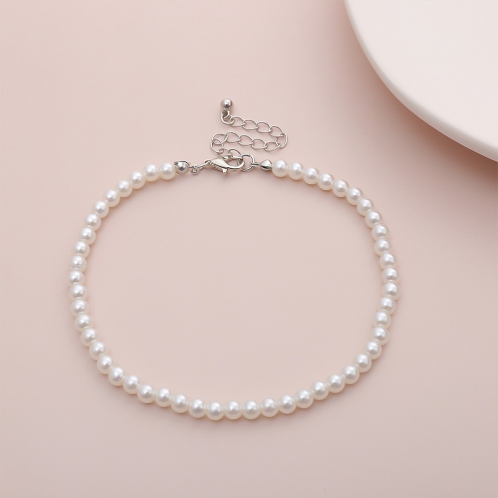 Faux Pearl Beaded Anklet Handmade Adjustable Chain for Women