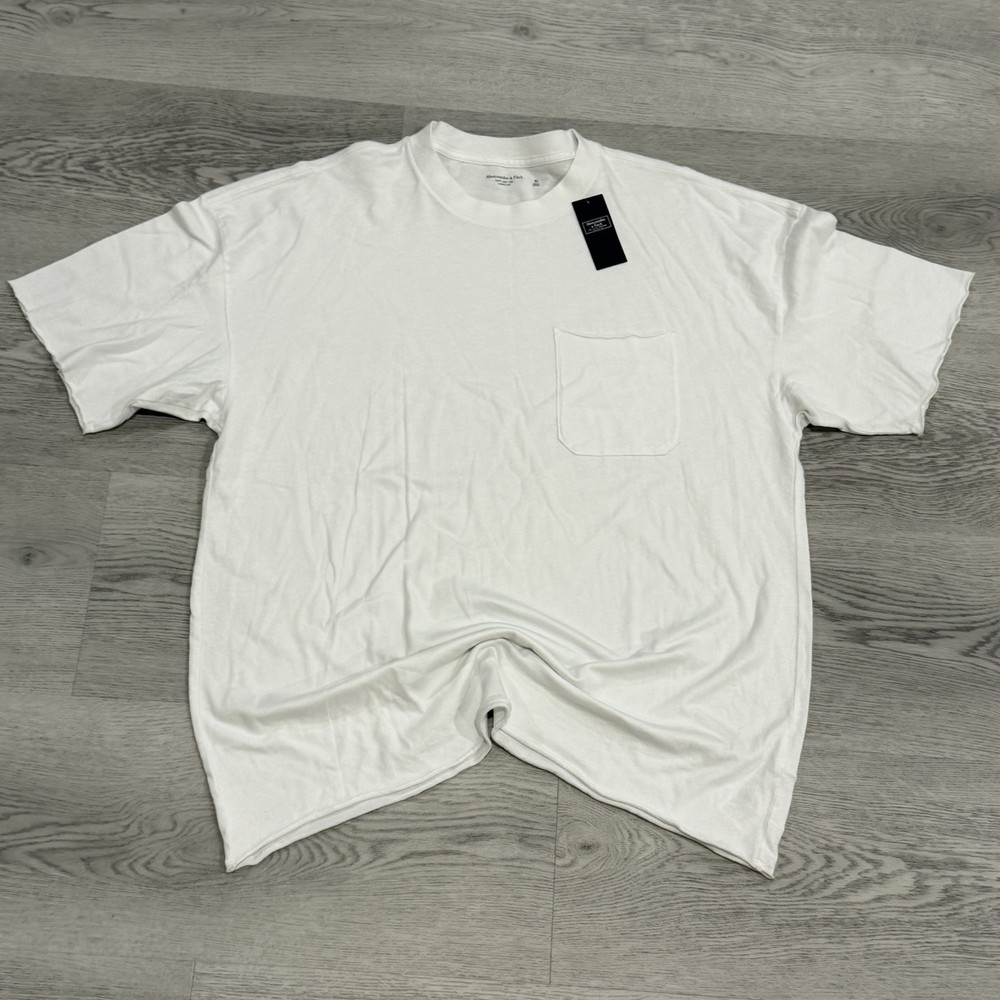 Abercrombie and Fitch Mens White T-Shirt NWT Longline Distressed Hems Size XL-image