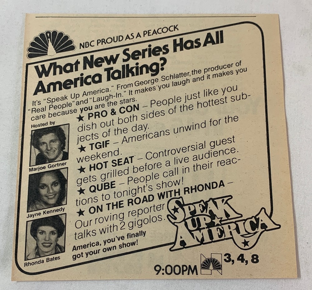 1980 NBC Speak Up America ad with Rhonda Bates Marjoe Gortner Jayne Kennedy