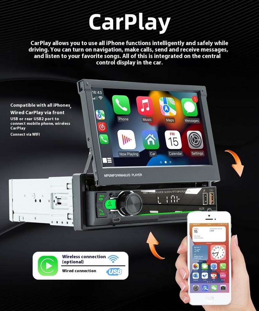 7-inch Telescopic Screen Vehicle-borne Bluetooth Player