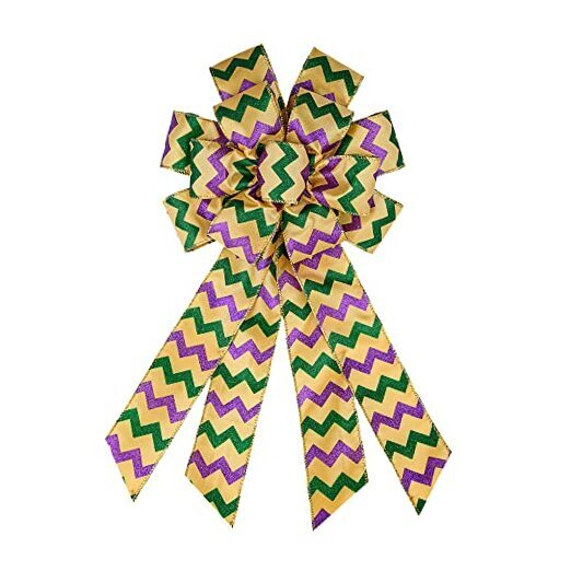 Mardi Gras Wreath Bows, Purple Green Wave Stripes Mardi Green Purple Ripple