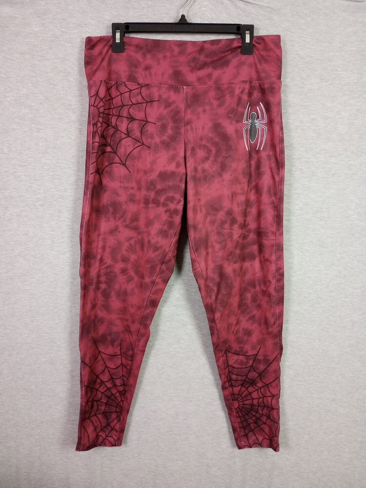Marvel Her Universe Women Legging Pants 2X Spider-Man Maroon Red Tie Dye Webs