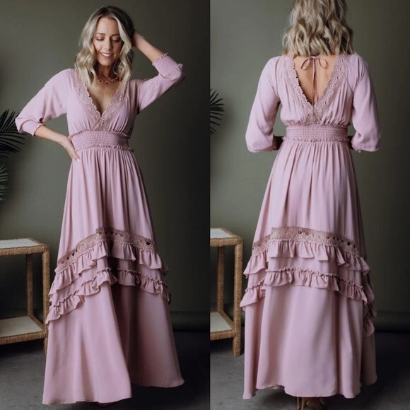 Baltic Born Sz M Pippa Tiered Ruffle Maxi Dress Vintage Rose Pink Baby Shower