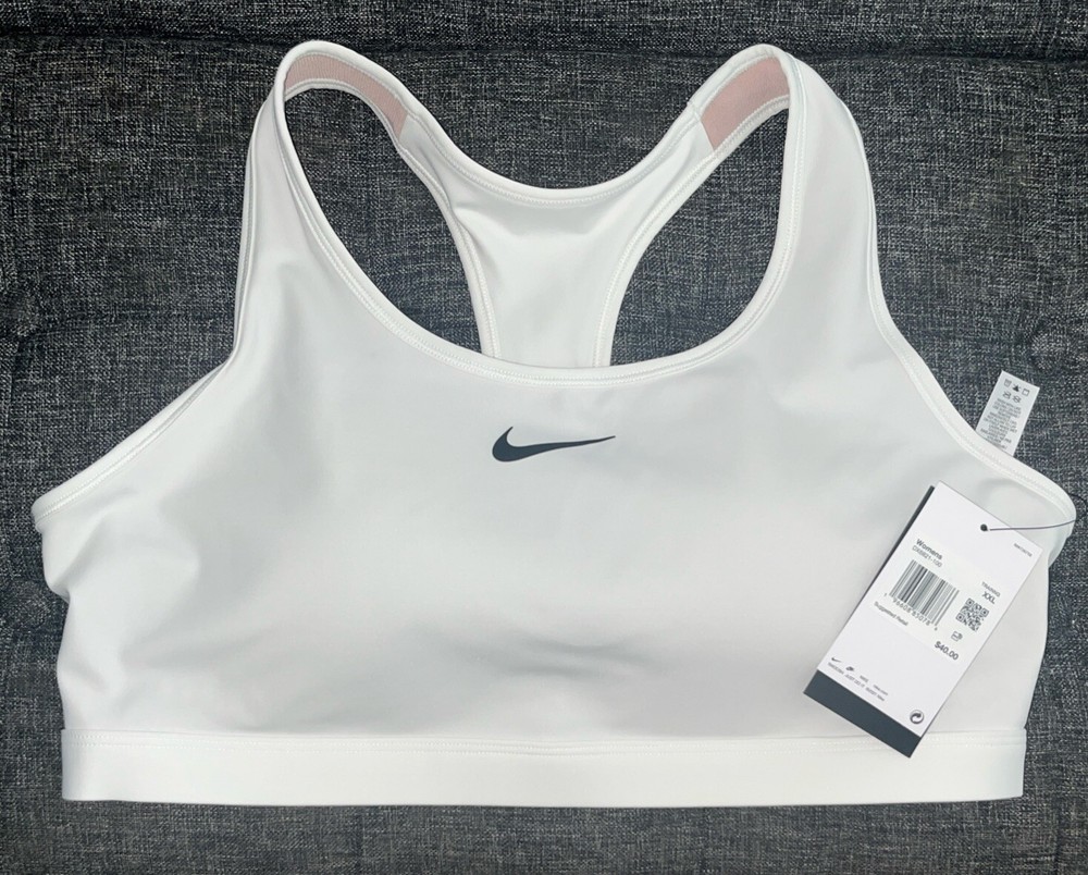 Nike Dri-FIT Swoosh Medium Support Padded Sports Bra White XXL DX6821-100 NWT