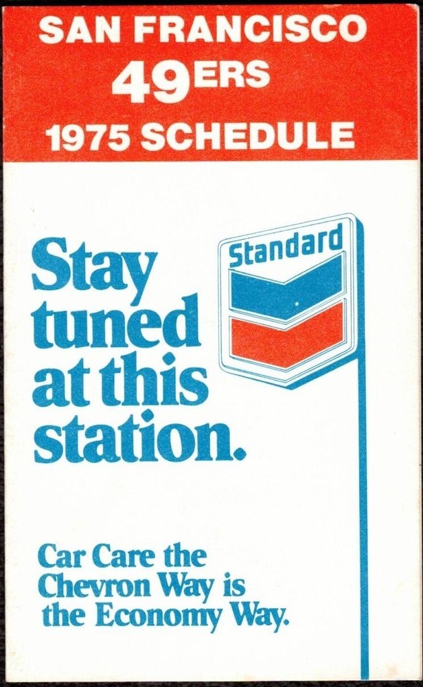1975 San Francisco 49ers pocket schedule sponsored by Chevron / Standard Oil