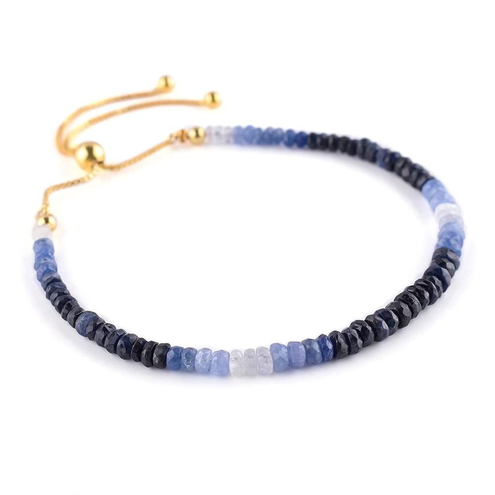 AA Premium Blue Sapphire Beads Adjustable Silver Bolo Bracelet 925 Sterling-image