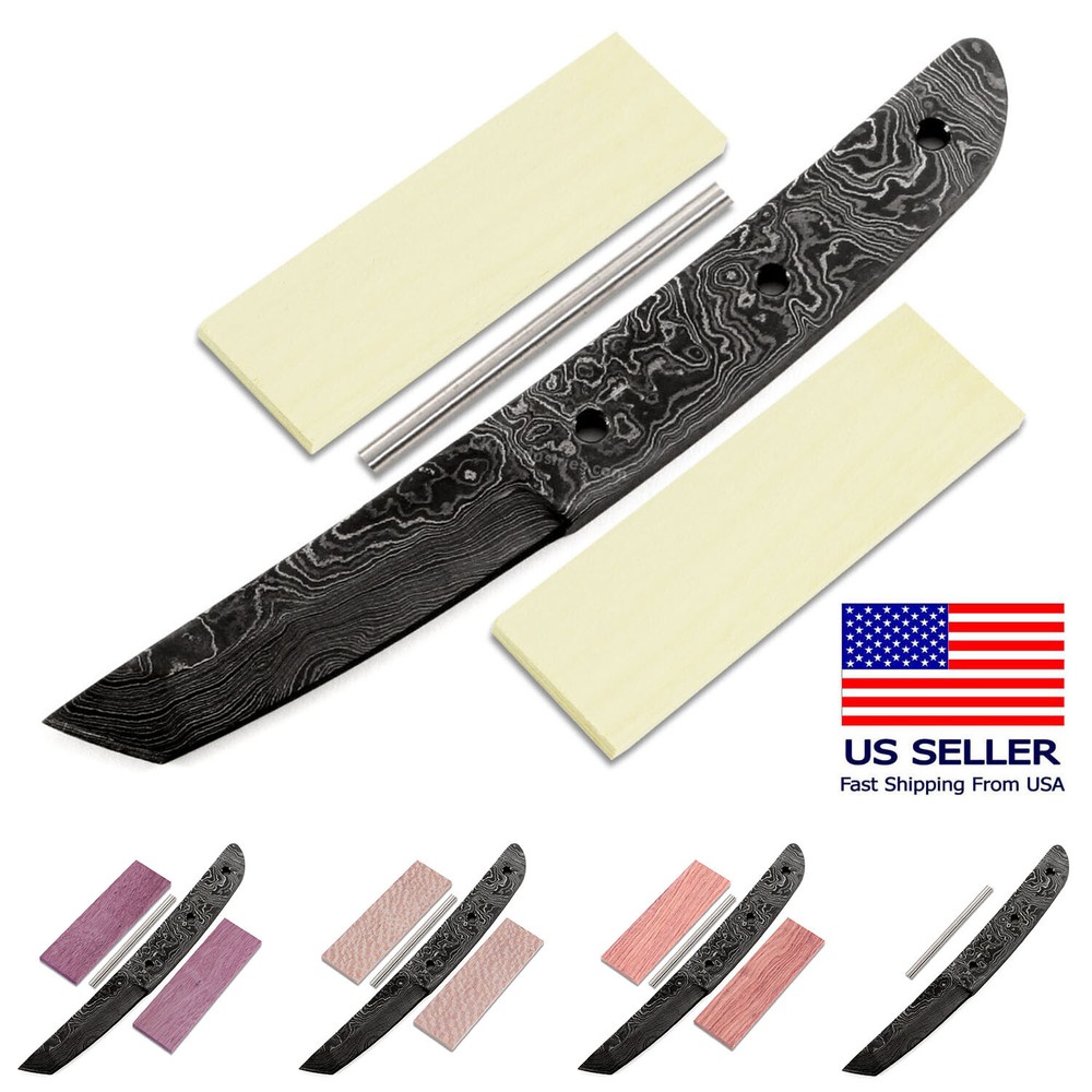 Damascus Knife Making Kit - Makoto - (8 Handle Options) - DIY Tanto Blade Kit