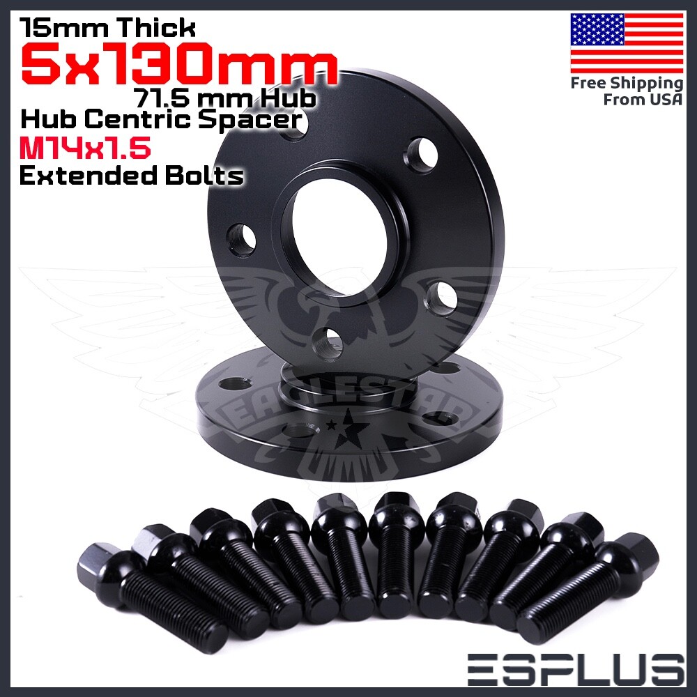 2x 15 mm Thick HUB CENTRIC WHEEL SPACER 5X130 CB 71.5mm 14x1.5 FIT Porsche Audi