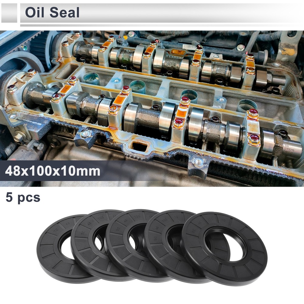 Oil Seal Seal Ring Rotary Shaft Seal Nitrile Rubber 48x100x10mm Black 5 Pcs