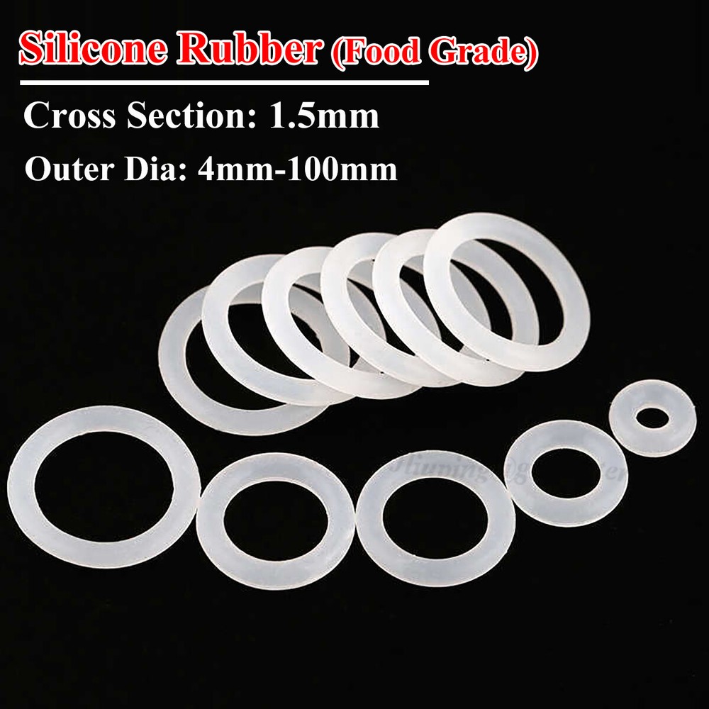 Food Grade White Silicone Rubber O Rings CS 1.5mm OD 4-100mm Seals O-Ring Washer