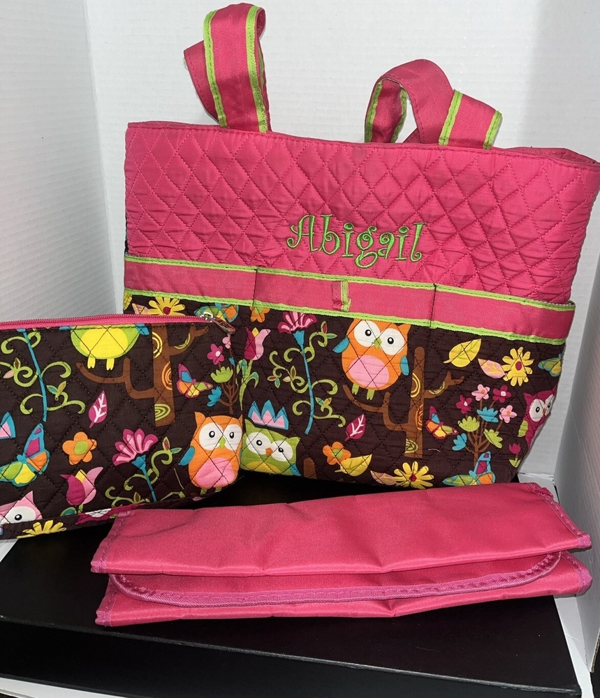Abigail, Personalized  Brown with Pink Owls Girl Baby  N. Gil  Diaper Bag Set-image