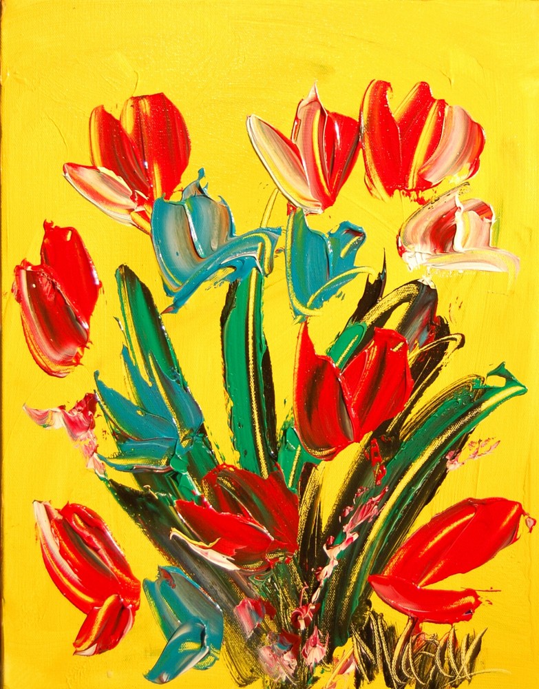 RED TULIPS  ARTWORK ART canvas painting  Original Oil Painting CANVAS NRt34