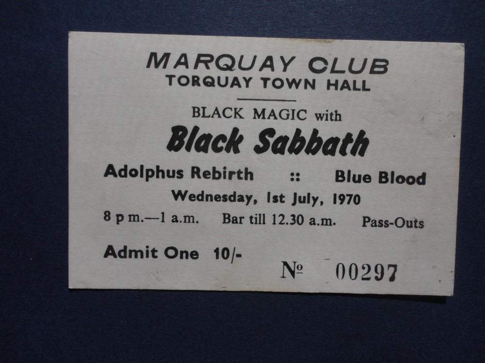 Black Sabbath Concert Ticket July 1, 1970 Town Hall Torquay England
