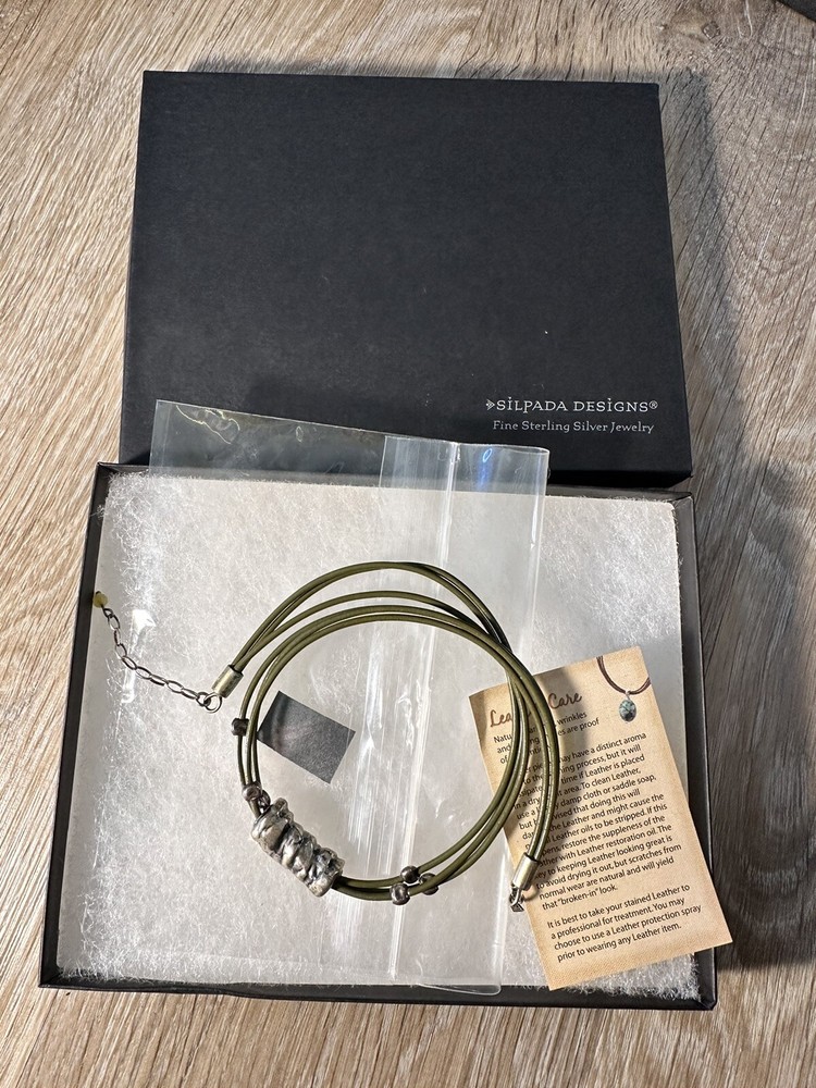 Silpada Retired Sterling Silver And Green Leather Necklace