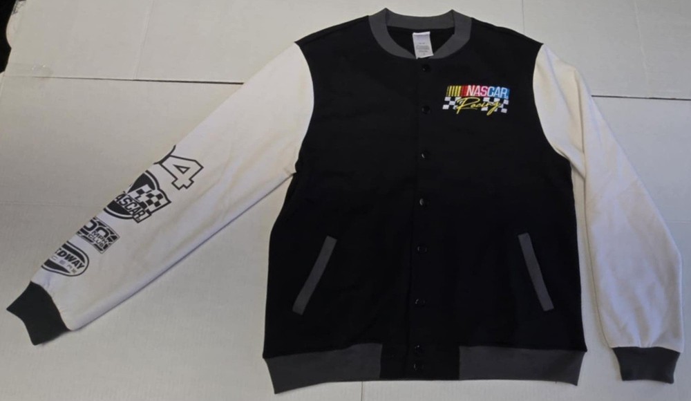 Nascar Men's Small Black White Sleeves Embroidered Logo Long Sleeve Jacket