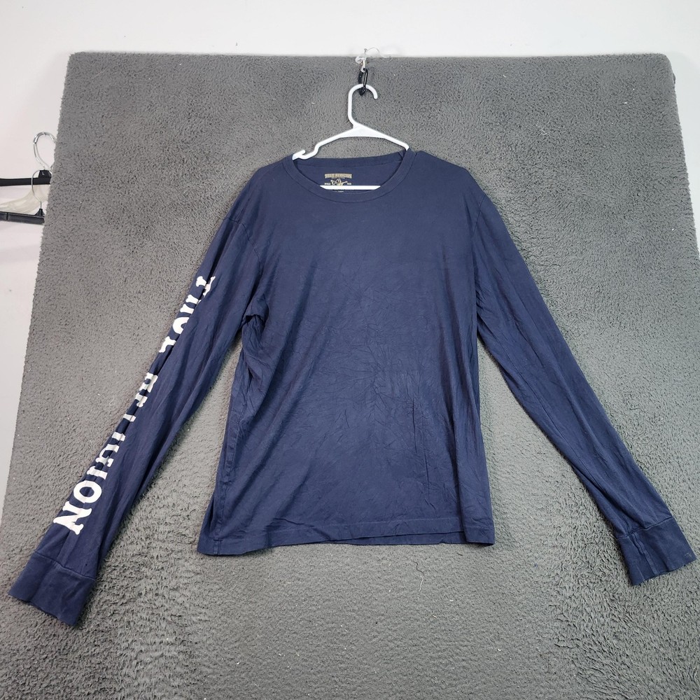True Religion Shirt Mens 2XL Blue Long Sleeve Made USA Sleeve Logo Graphic Tee