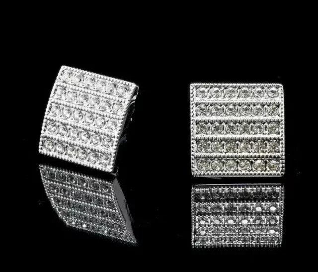 14K White Gold Plated 2.20Ct Round Cut Lab Created Diamond Men Wedding Cufflink