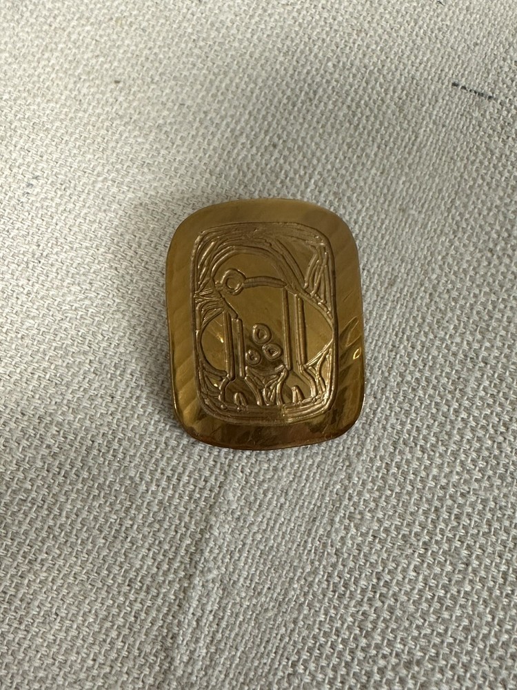 Vintage Engraved Brass Brooch Handmade in Malta with C Clasp Closure