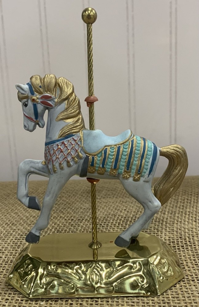 Vintage  Lefton Hand Painted Carousel Horse Figurine With Gold Accents & Base