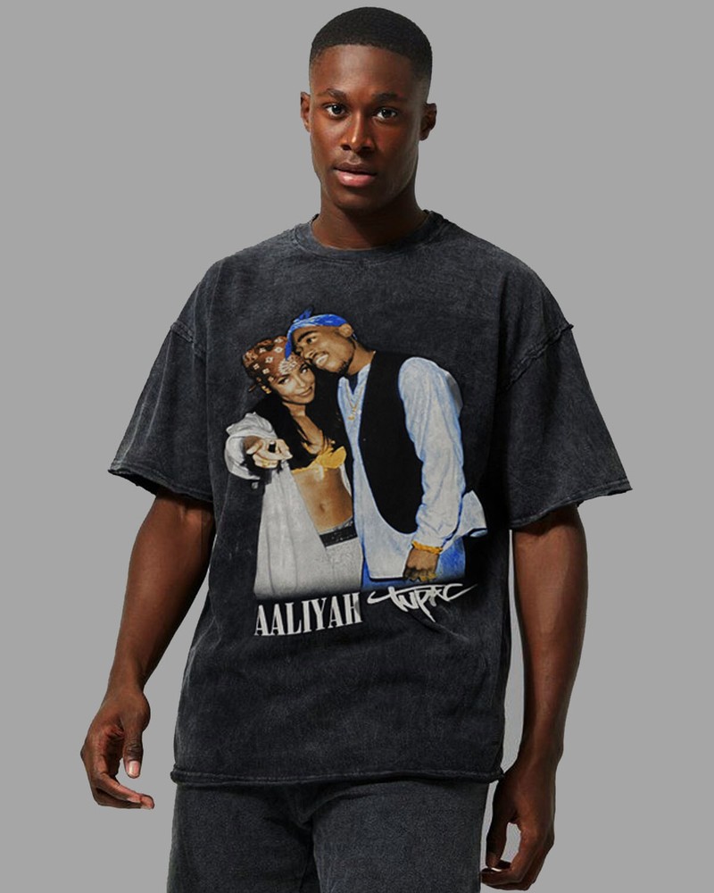 AALIYAH TUPAC ALL EYEZ ON ME BLACK T SHIRT MINERAL WASH TIE DYE RAP HIP HOP-image