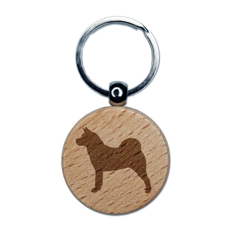 American Akita Dog Engraved Wooden Round Keychain Charm Tag  