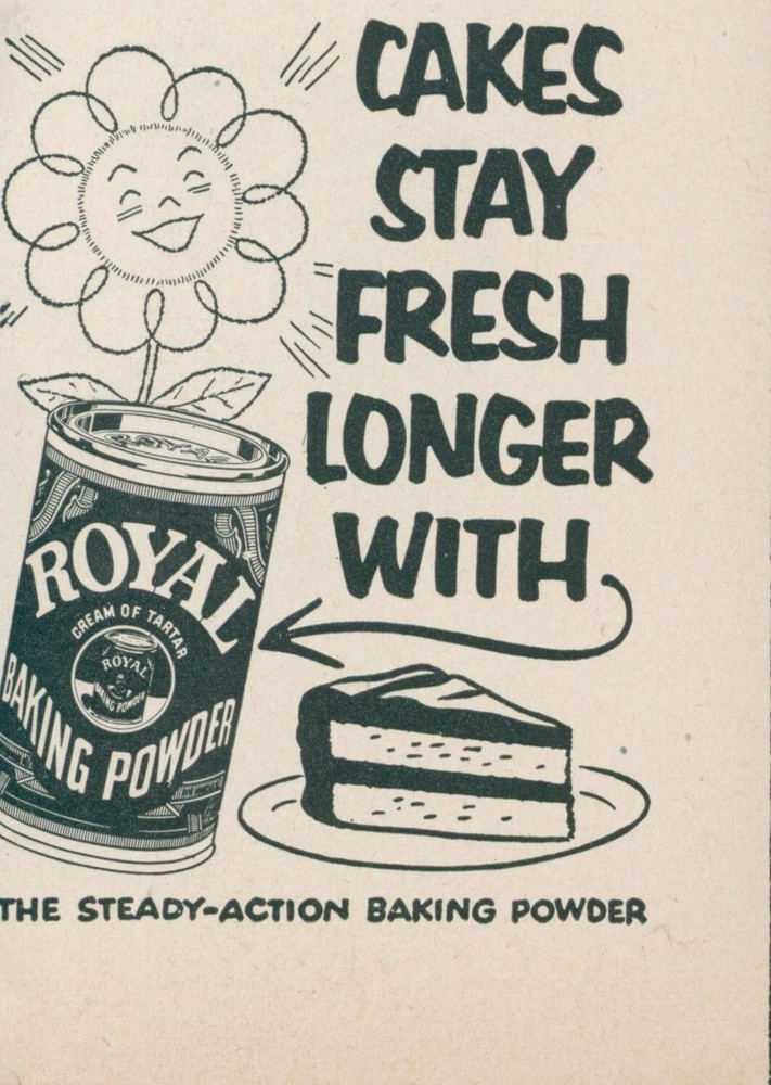 1954 Royal Baking Powder Anthropomorphic Flower Cakes Stay Fresh Longer Ad BL3